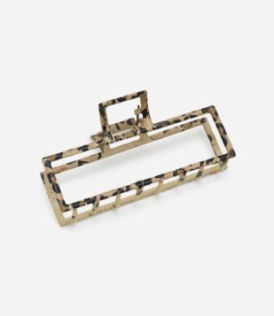 Piranha De Cabelo Retangular Animal Print Metalizada Marrom