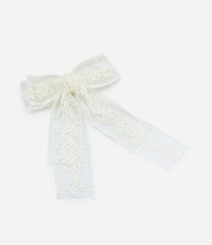 Presilha De Cabelo Laço com Renda em Poliéster Off White