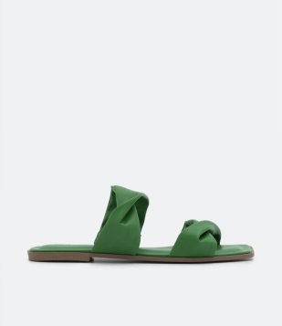 Sandália Rasteira Mule Com Tiras Torcidas Verde