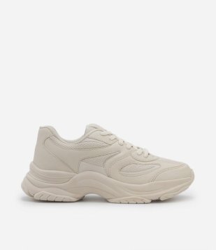 Tênis Jogging Com Recortes Bege