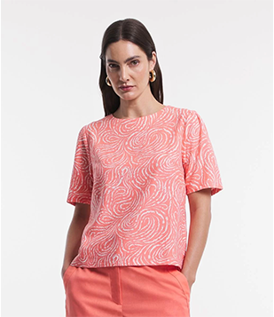 Blusa Básica em Algodão com Gola Redonda Laranja Coral
