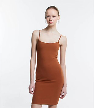 Vestido Curto em Algodão com Alças Finas Marrom 