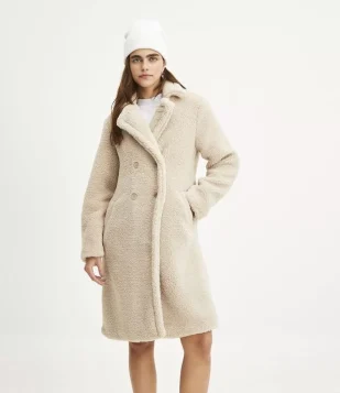 Casaco Alongado Em Sherpa Com Bolsos Off White