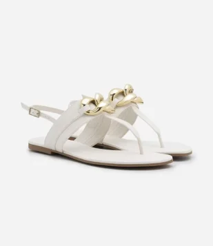 Sandália Rasteira Em PU Com Tiras Finas Off White