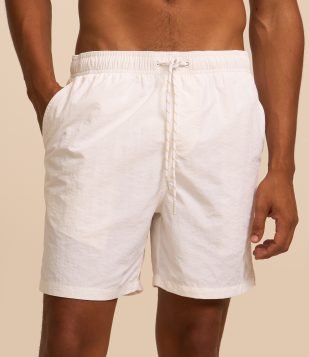 Bermuda Básica em Microfibra com Cós Elástico Branco