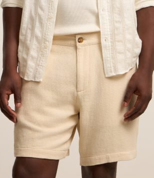 Bermuda em Algodão com Efeito Linho e Cós Fixo Bege