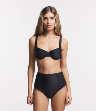 Biquíni Top Meia Taça Em Poliamida Com Detalhe No Busto Preto