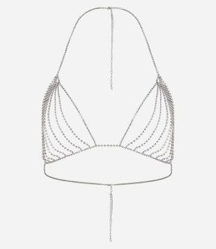 Body Chain Sutiã Em Corrente Com Strass Prata