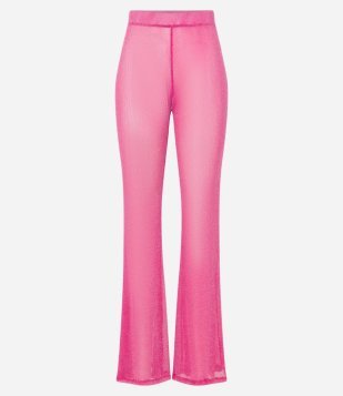 Calça Flare Em Tule Brilhoso Rosa