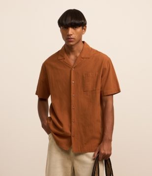 Camisa Relaxed em Tricoline com Textura Bowling Laranja