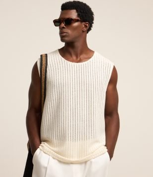 Regata Regular em Algodão com Textura Rendada Branco