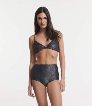 Short Hot Pants Com Fio Metalizado Preto