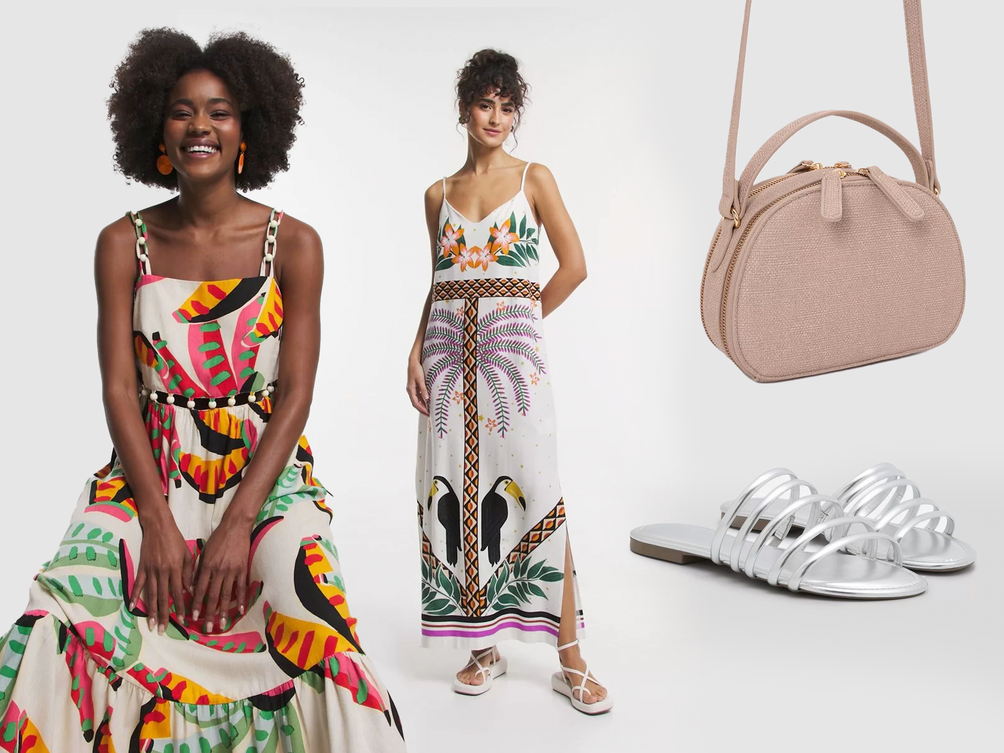 looks com vestido de linho longo estampado