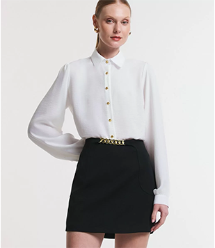 Camisa Em Crepe Com Manga Bufante E Botões Diferenciados Branco