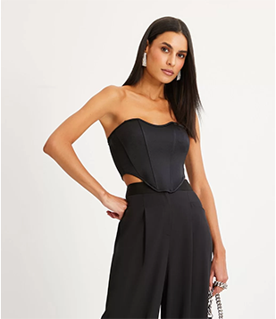 Blusa Cropped Corset Com Decote Tomara Que Caia Preto