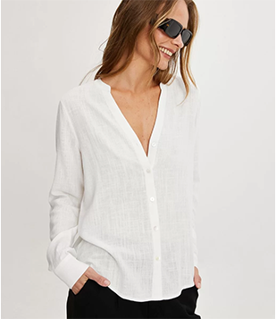 Camisa Em Viscolinho Com Abotoamento E Barra Mullet Branco Neve