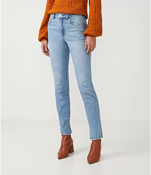 Calça Reta Jeans Com Bolsos Azul