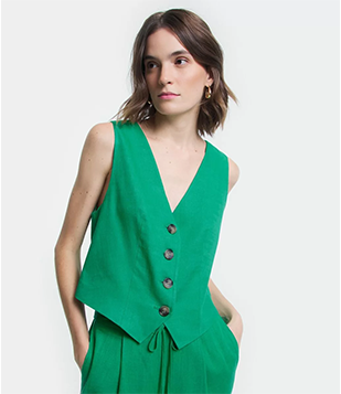 Colete Em Viscolinho Mescla Com Decote V Verde