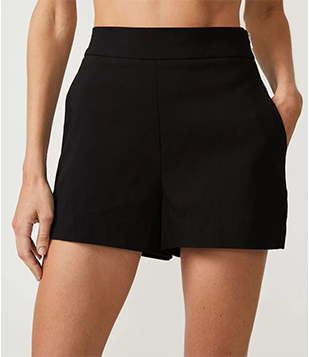 Short Curto Em Bengaline Com Cintura Alta E Zíper Lateral Preto