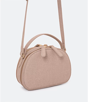 Bolsa Arredondada Transversal Com Fechamento Por Zíper Bege