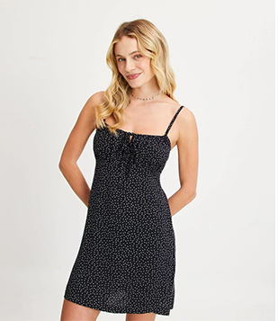 Vestido Curto De Alça Em Viscose Com Estampa Poá Preto