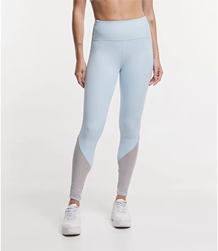 Calça Legging Esportiva Com Recortes Laterais Em Tule Azul