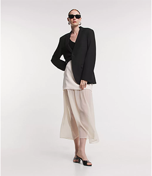 Saia Midi Em Chiffon Com Sobreposição E Transparência Bege