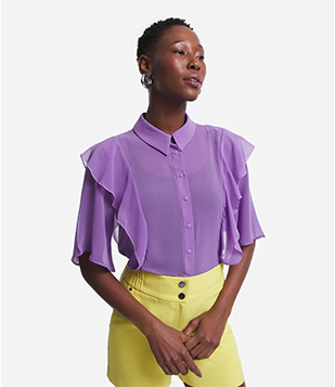 Blusa Manga Curta Em Chiffon Com Babados Laterais Lilás