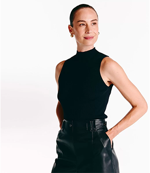 Blusa Regata Básica Em Tricô Com Gola Alta Preto