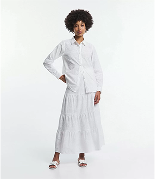 Saia Midi Em Laise Texturizado Com Bordados Off White