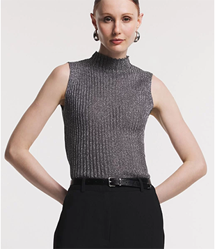 Blusa Sem Manga Em Tricô Canelada Com Fio Metalizado Prata