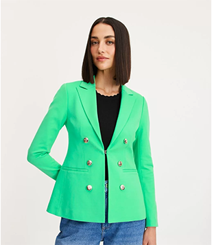 Blazer Alongado Em Ponto Roma Com Fechamento Em Botões Verde