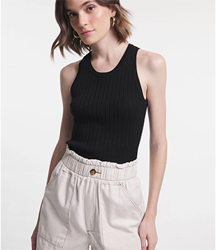 Blusa Regata Em Tricô Canelada Com Alça Larga Preto