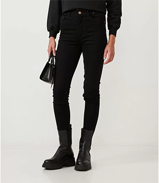 Calça Skinny Básica Em Sarja Com Cintura Média E Bolsos Preto