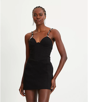 Vestido Curto Em Bengaline Com Alça Cobra E Detalhe Corsetado Preto