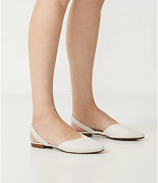 Sapatilha Mule Com Bico Fino E Elástico No Tornozelo Off White