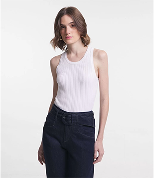 Blusa Regata Em Tricô Canelada Com Alça Larga Off White