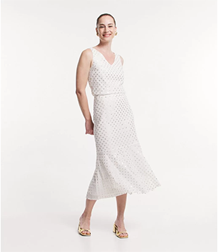 Saia Midi Reta Com Bordados De Paetês E Barra Franzida Off White