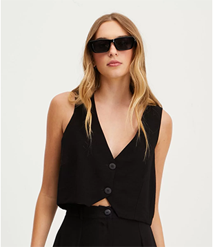 Colete Cropped Alfaiataria Com Decote V Preto