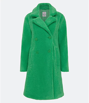 Casaco Alongado Em Sherpa Com Bolsos E Transpasse Com Botões Verde