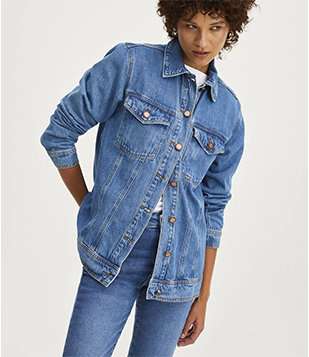 Jaqueta Alongada Jeans Com Bolsos Frontais Azul