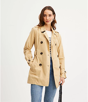 Casaco Trench Coat Em Sarja Com Amarração Larga Bege