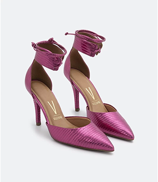 Sapato Scarpin Metalizado Com Salto Alto Rosa