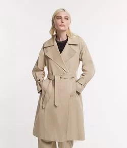 TRENCH COAT LONGO EM GABARDINE COM AMARRAÇÃO E BOLSOS