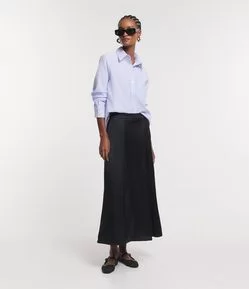 Saia Midi Evasê Acetinado Com Pregas