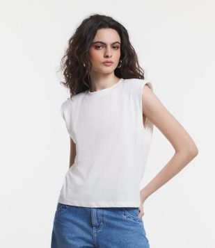 Blusa Sem Manga Em Meia Malha Com Ombreiras Branco