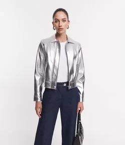 Jaqueta Curta Em Material Sintético Metalizado