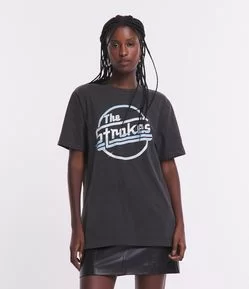 Camiseta Manga Curta Em Meia Malha Com The Strokes Estampado