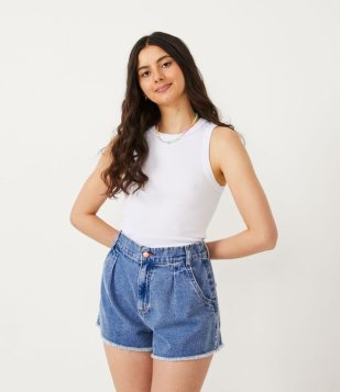 Blusa Básica Cropped Sem Manga Em Ribana Com Gola Redonda Branco