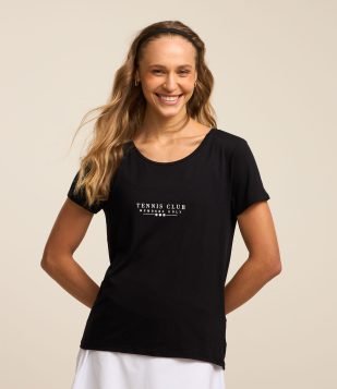Blusa Esportiva em Viscose com Estampa Lettering Preto